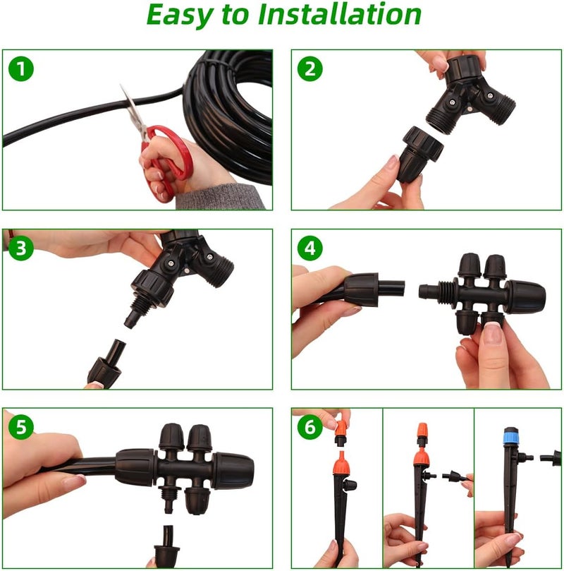 Yardeen Micro Drip Irrigation Kit Automatic Garden Watering Misting System with 8/12 inch 4/7 inch Irrigation Tubing Hose and Water Timer for Greenhouse, Yard, Lawn - Image 4