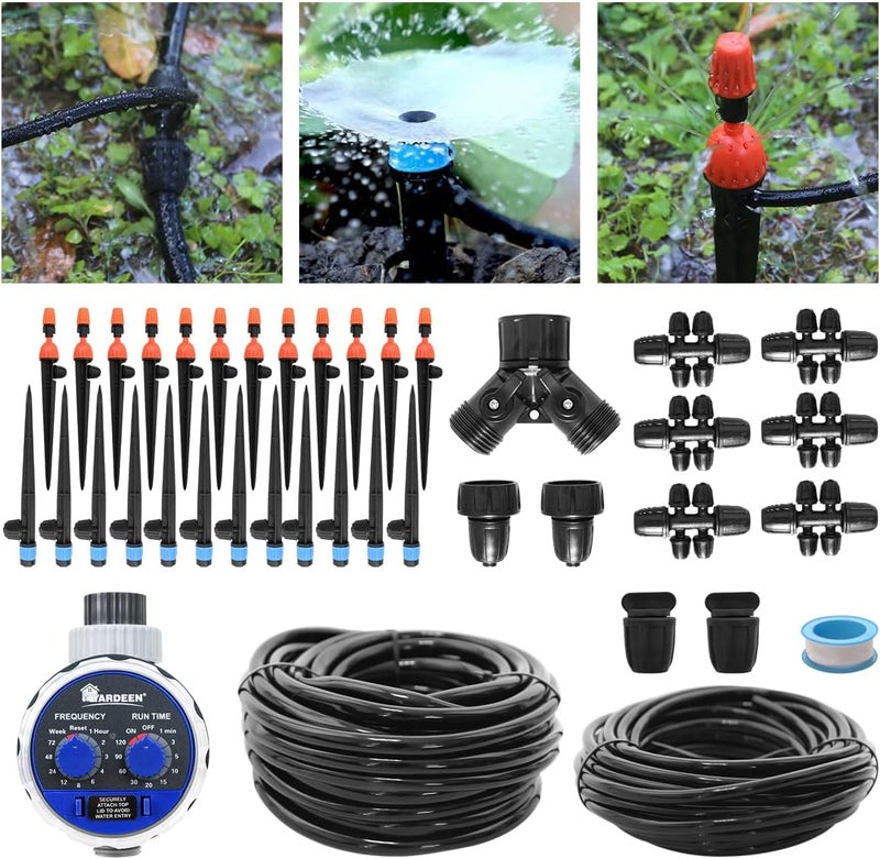 Yardeen Micro Drip Irrigation Kit Automatic Garden Watering Misting System with 8/12 inch 4/7 inch Irrigation Tubing Hose and Water Timer for Greenhouse, Yard, Lawn - Image 2