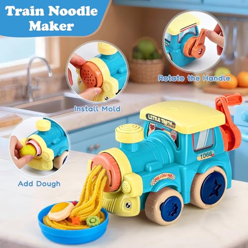 Aprilwolf 85 PCS 3 in 1 Dough Sets for Kids Ages 348 Art Crafts Dough Tools Kit Train Engine Noodle Playset Hamburger Machine Dessert Rack Kitchen Creations Food Play Toys Boys Girls - Image 5