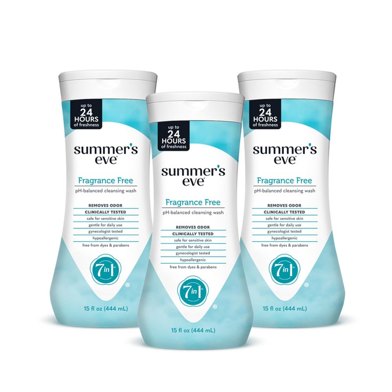 Summer's Eve Fragrance Free All-Over Feminine Wash, Gentle pH-Balanced Body Wash for Women, Removes Vaginal Odor, 15 Fl Oz, Pack of 3 - Image 1