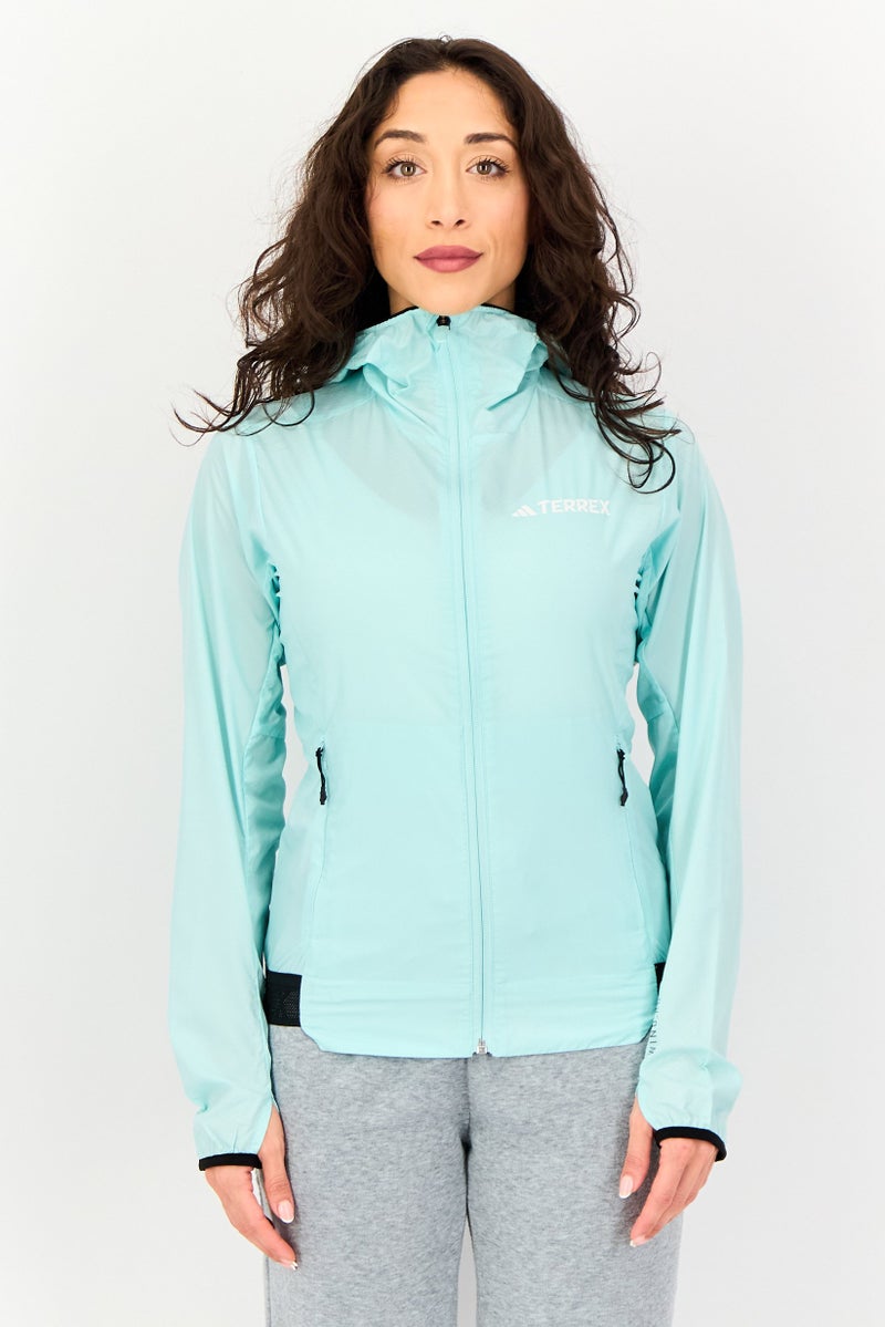 Adidas جاكيت تدريب طويل الأكمام للنساء، رياضي، تركواز - Image 1