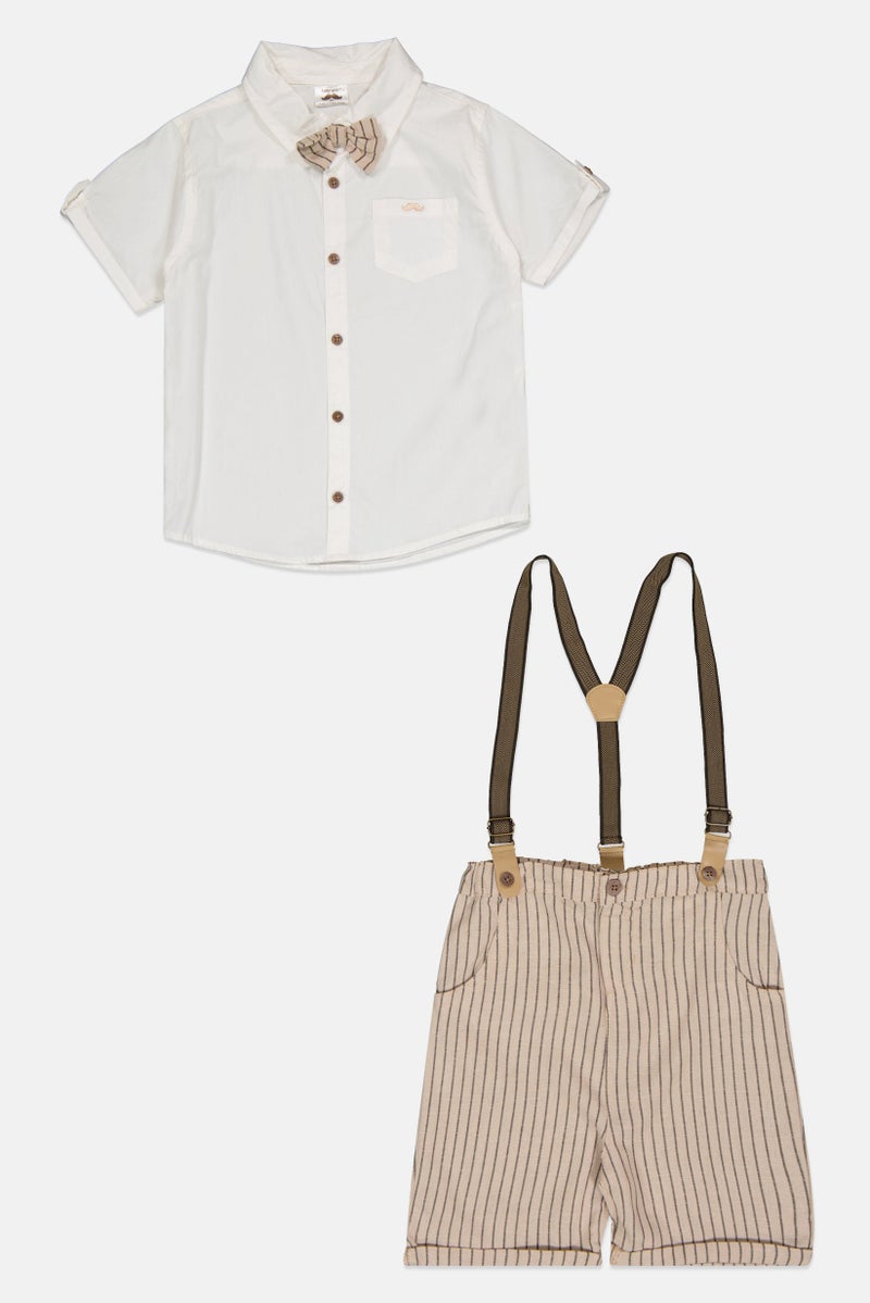 Little Gent Kids Boy 4 Pieces Casual Shirt And Short With Bow Tie And Suspender Set, Multicolor  - Image 2