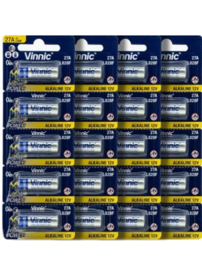 عبوة من 20 بطارية قلوية Vinnic 27A (طراز L828F) بجهد 12 فولت
