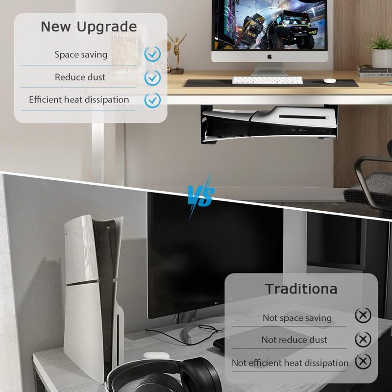 تشان وو حامل تحت المكتب لجهاز PS5 Slim/PS5، مصنوع من الألمنيوم، متوافق مع أقراص PlayStation 5 وPS5 Slim والوحدات الرقمية، لا يتطلب استخدام مثقاب (أسود) - Image 4