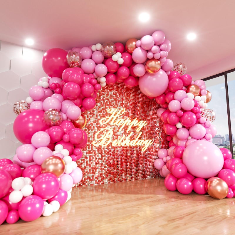 ADOINBY Pink Balloons Arch Kit 160Pcs Hot Pink Balloon Garland Kit Metallic Rose Gold Confetti Balloons for Birthday Princess Theme Engagements Galentines Day Valentines Day Party Decoration - Image 2