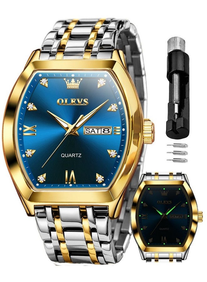 أوليفز ساعة OLEVS زرقاء للرجال بتصميم رسمي مرصعة بالألماس كوارتز تناظرية بخاصية التاريخ ساعة يد مربعة فاخرة للرجال كاجوال من الفولاذ المقاوم للصدأ مقاومة للماء ومضيئة بلونين للرجال - Image 1