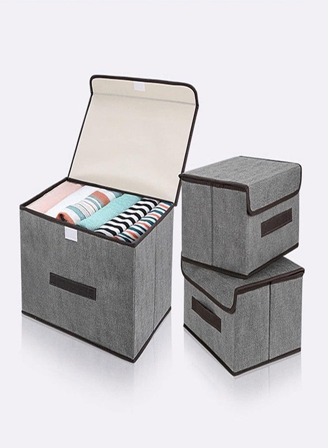 Drake Foldable Storage Bins 2 Pack Storage Boxes with Lids and Handles Storage Baskets in Cotton and Linen Storage Organizers for Toys, Shelves, Clothes, Papers and Books - Image 2