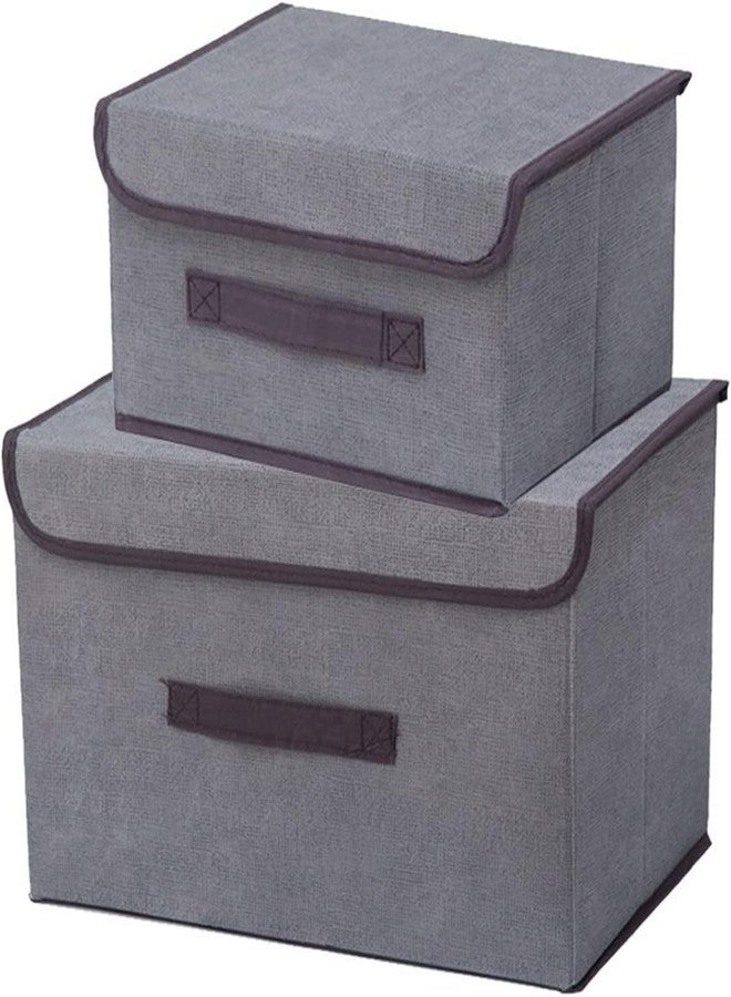 Drake Foldable Storage Bins 2 Pack Storage Boxes with Lids and Handles Storage Baskets in Cotton and Linen Storage Organizers for Toys, Shelves, Clothes, Papers and Books - Image 1