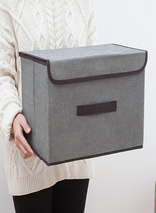 Drake Foldable Storage Bins 2 Pack Storage Boxes with Lids and Handles Storage Baskets in Cotton and Linen Storage Organizers for Toys, Shelves, Clothes, Papers and Books - Image 4