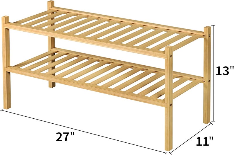 ROMGUAR CRAFT رف أحذية طويل من الخيزران من ذو 3 طبقات، مناسب للخزانة، يقف بشكل مستقل، لتخزين الأحذية في المساحات الصغيرة، قابل للتكديس، أبعاده 35" × 11" × 20" (لون طبيعي) - Image 3