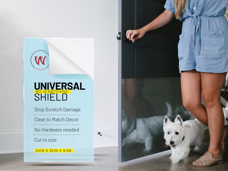 CLAWGUARD Plexiglass Universal Scratch Shield â€“ 32x24 in. Clear Door Scratch Protector Dog & Cat â€“ Wall, Door & Furniture Cat Scratch Protectors
