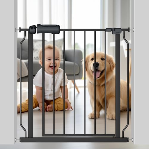Fairy Baby Fairy Baby Walk Through Black Baby Gate 2934 Inch Wide Pressure Mounted Safety Gate with Door No Drill Tension Metal Gate for Dog and Toddler 