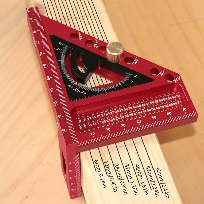 3D Multi Angle Measuring Ruler Aluminum Allod Protractor for Woodworking Pipes Engineer Carpenter Red and Black - Image 3