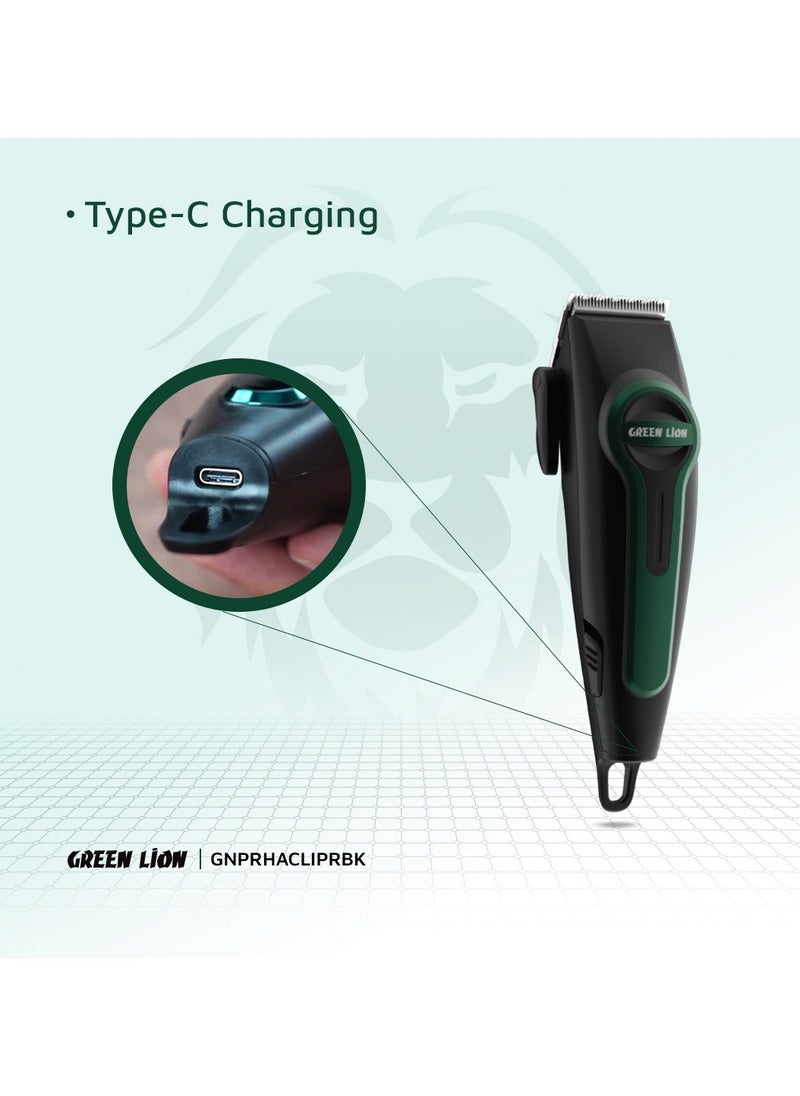 GREEN LION - Professional Hair Clipper with LED Indicator / Adjustable Taper Level / 120 Minutes Working Time / Stainless Steel Material / 4 Size Combs / 7000 RPM / Type-C Charging - Black - Image 1