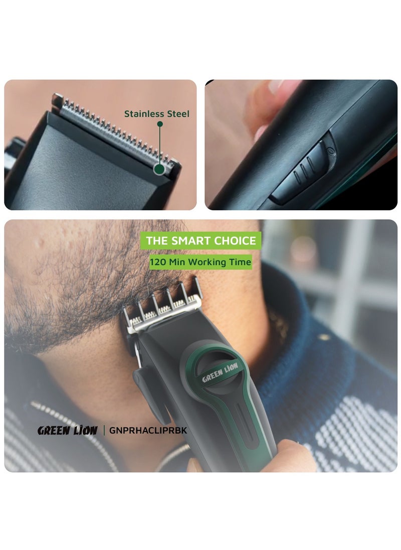 GREEN LION - Professional Hair Clipper with LED Indicator / Adjustable Taper Level / 120 Minutes Working Time / Stainless Steel Material / 4 Size Combs / 7000 RPM / Type-C Charging - Black - Image 1
