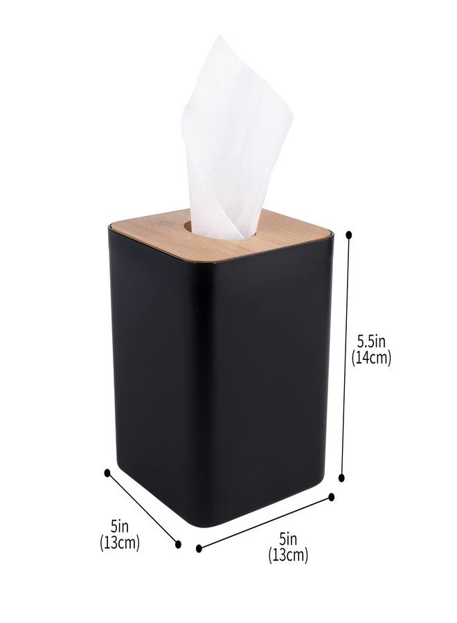 MOCHTERO Tissue Box Cover,Tissue Holders,Tissue Box Holder for Bathrooms,Bamboo Cover Plate,Home and Office,5 * 5 * 5.4in (Black) - Image 2