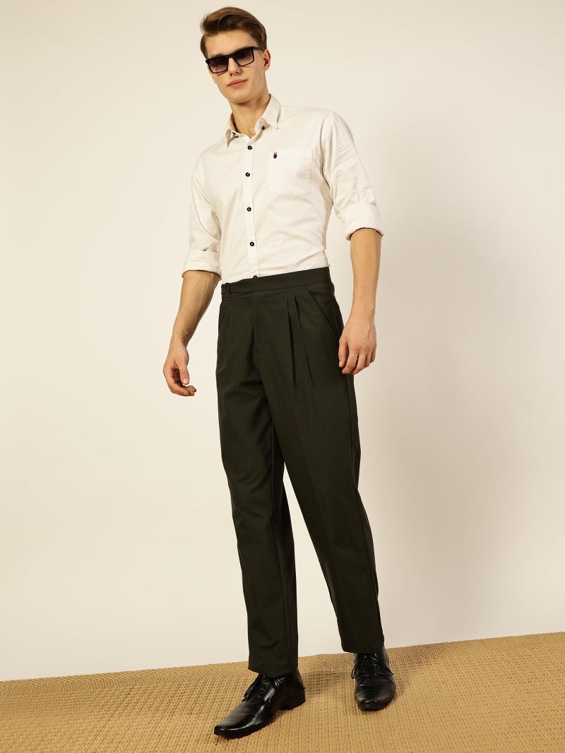 Thomas Scott Men Regular Fit Smart Pleated Trousers(TSB066A_Olive_30) - Image 4