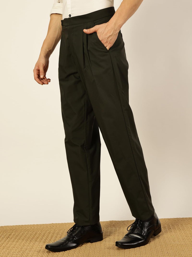 Thomas Scott Men Regular Fit Smart Pleated Trousers(TSB066A_Olive_30) - Image 2