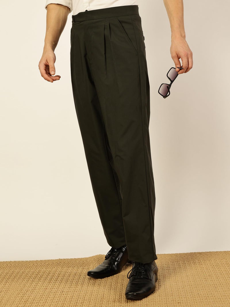 Thomas Scott Men Regular Fit Smart Pleated Trousers(TSB066A_Olive_30) - Image 5
