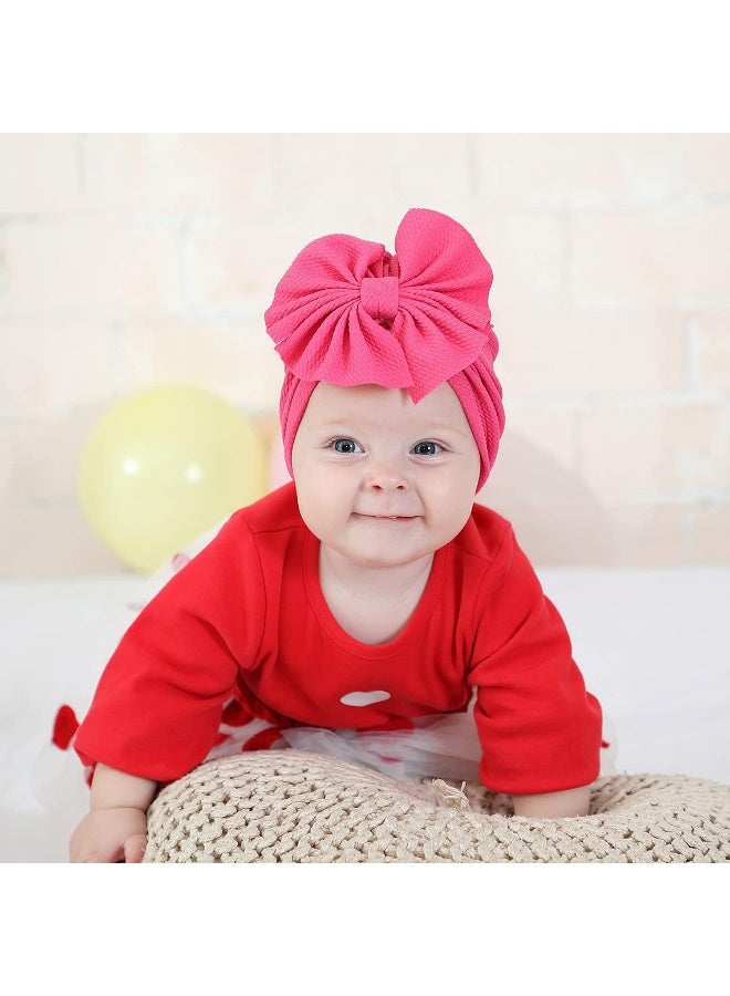 Cinaci Cinaci 8 Pack Solid Knotted Bowknot Big Hair Bow Beanie Turban Hats Caps Wide Headwraps for Baby Girls Infants Toddlers Little Kids  - Image 4