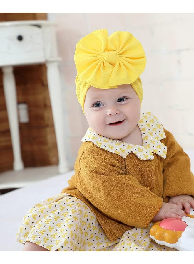 Cinaci Cinaci 8 Pack Solid Knotted Bowknot Big Hair Bow Beanie Turban Hats Caps Wide Headwraps for Baby Girls Infants Toddlers Little Kids  - Image 3