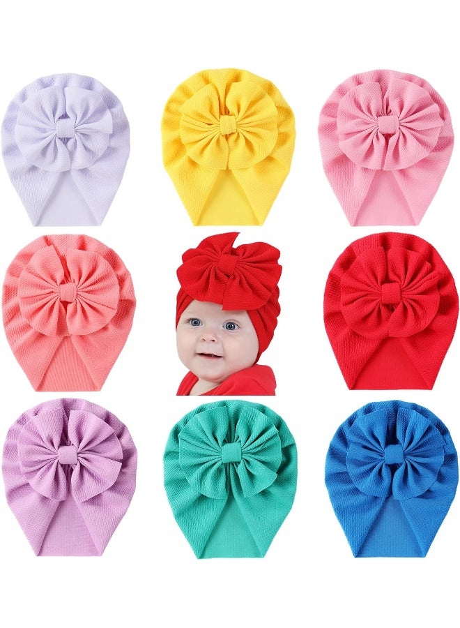 Cinaci Cinaci 8 Pack Solid Knotted Bowknot Big Hair Bow Beanie Turban Hats Caps Wide Headwraps for Baby Girls Infants Toddlers Little Kids  - Image 1