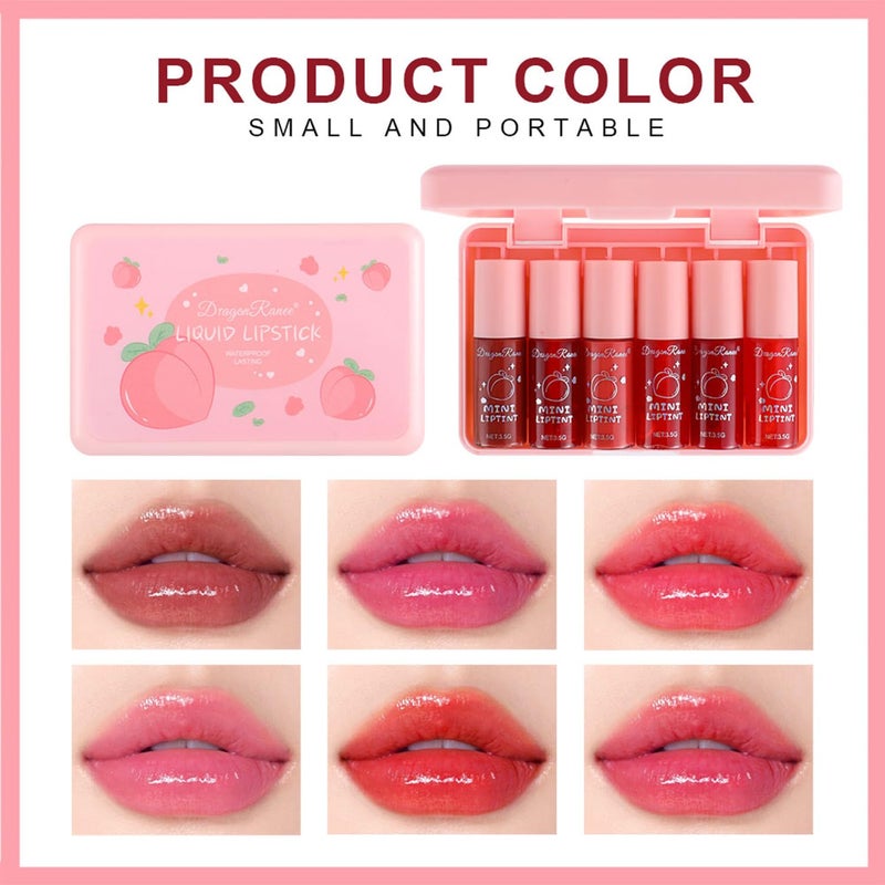 Eakroo 6 Colors Peach Lip Stain Set, Korean Lip Gloss Mini Liquid Lip Tint, Lipstick for Women, Liquid Blush, Lip Plumper, Lip Stain Long Lasting Waterproof, High Pigment, Vivid Color, Cute Stuff - Image 3