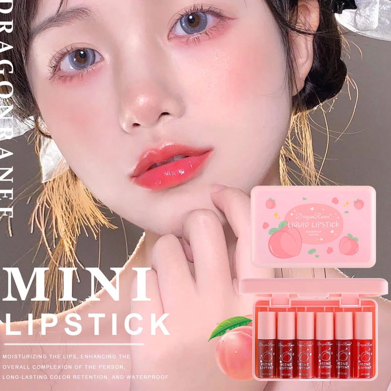 Eakroo 6 Colors Peach Lip Stain Set, Korean Lip Gloss Mini Liquid Lip Tint, Lipstick for Women, Liquid Blush, Lip Plumper, Lip Stain Long Lasting Waterproof, High Pigment, Vivid Color, Cute Stuff - Image 2