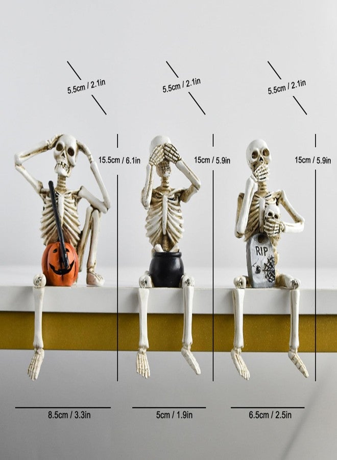HEBYJO Set of 3 Skeleton Statues, Horror Skull Halloween Resin Decor, See/Hear/Speak no Evil Collectible Figures Home Decoration - Image 2