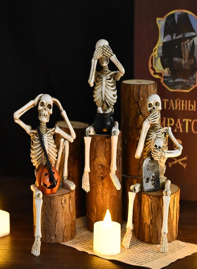HEBYJO Set of 3 Skeleton Statues, Horror Skull Halloween Resin Decor, See/Hear/Speak no Evil Collectible Figures Home Decoration - Image 3