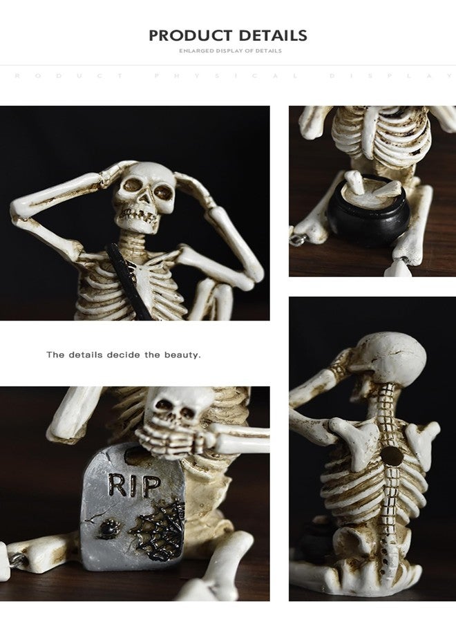 HEBYJO Set of 3 Skeleton Statues, Horror Skull Halloween Resin Decor, See/Hear/Speak no Evil Collectible Figures Home Decoration - Image 4