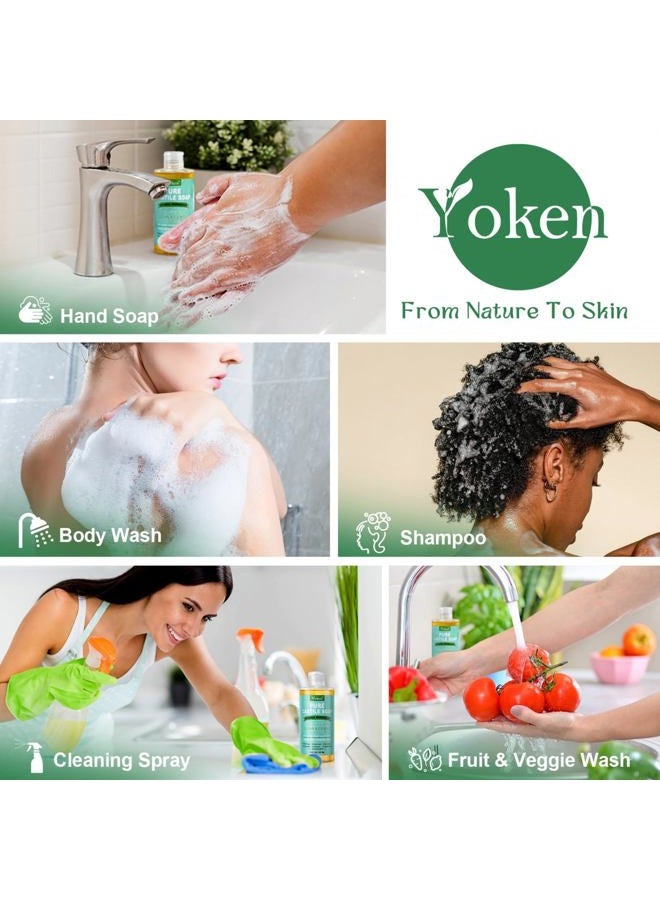 Yoken Pure Castile Liquid Soap Organic (EWG Verified, Unscented, 8 OZ), Made with Organic Oils, No Added Fragrance, Vegan, Castile Soap Liquid for Face, Laundry, Dishes, Sensitive Skin, Travel Soap - Image 3