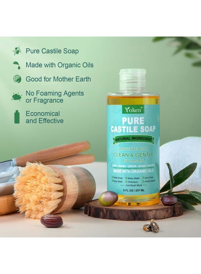 Yoken Pure Castile Liquid Soap Organic (EWG Verified, Unscented, 8 OZ), Made with Organic Oils, No Added Fragrance, Vegan, Castile Soap Liquid for Face, Laundry, Dishes, Sensitive Skin, Travel Soap - Image 5