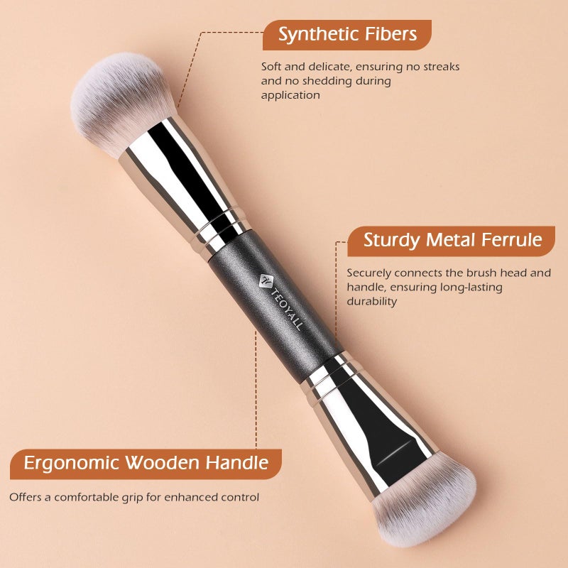 TEOYALL Dual-Ended Foundation Contour Brush, Dense Sculpting Defining and Domed Blending Synthetic Bristles for Liquid Cream Powder - Image 4