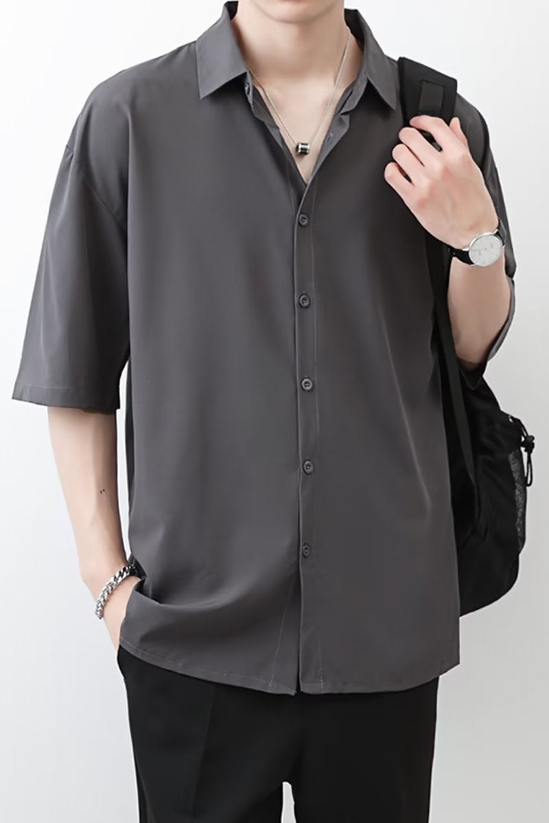 Non-ironing Short-sleeved Shirt Men's Thin Trendy Loose Draped High-end Casual Five-point Shirt