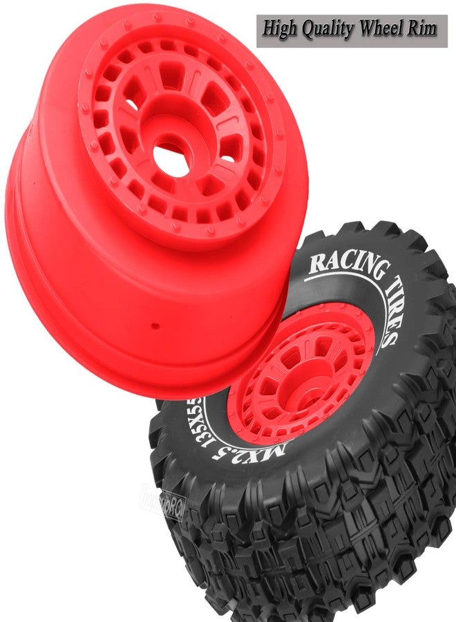 hopsupRC RC Short Course Wheels and Truck Tires for 1/7 1/8 RC Buggy Truck Car ARRM A Mojave 6S TRAXXA UDR,Off-Road Tire w/RC Wheels Hex,17mm Hex RC Tires RC Wheels(135X55) 4PCS Red - Image 4