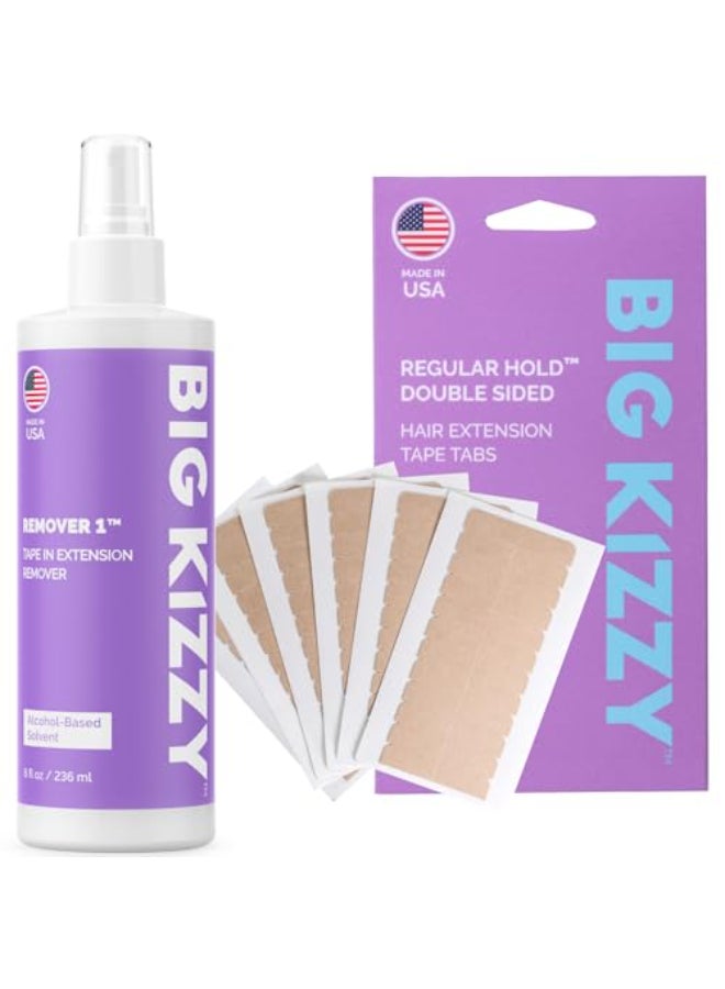 Big Kizzy 8oz Tape Ins Hair Extension Remover Spray 72 tabs Double Sided REGULAR Hold Hair Extension Replacement Tape by Big Kizzy Professional Quality and Easy to use instructions - Image 1