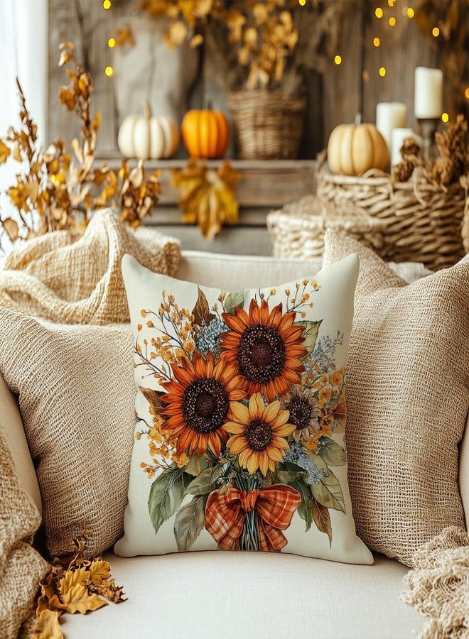 AACORS Fall Pillow Cover 18x18 Inch Sunflower Decor Floral Farmhouse Seasonal Pillow Case Decorations for Home Sofa Couch AA726-18 - Image 5