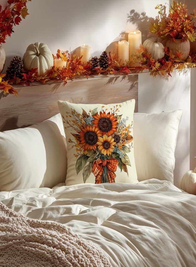 AACORS Fall Pillow Cover 18x18 Inch Sunflower Decor Floral Farmhouse Seasonal Pillow Case Decorations for Home Sofa Couch AA726-18 - Image 4
