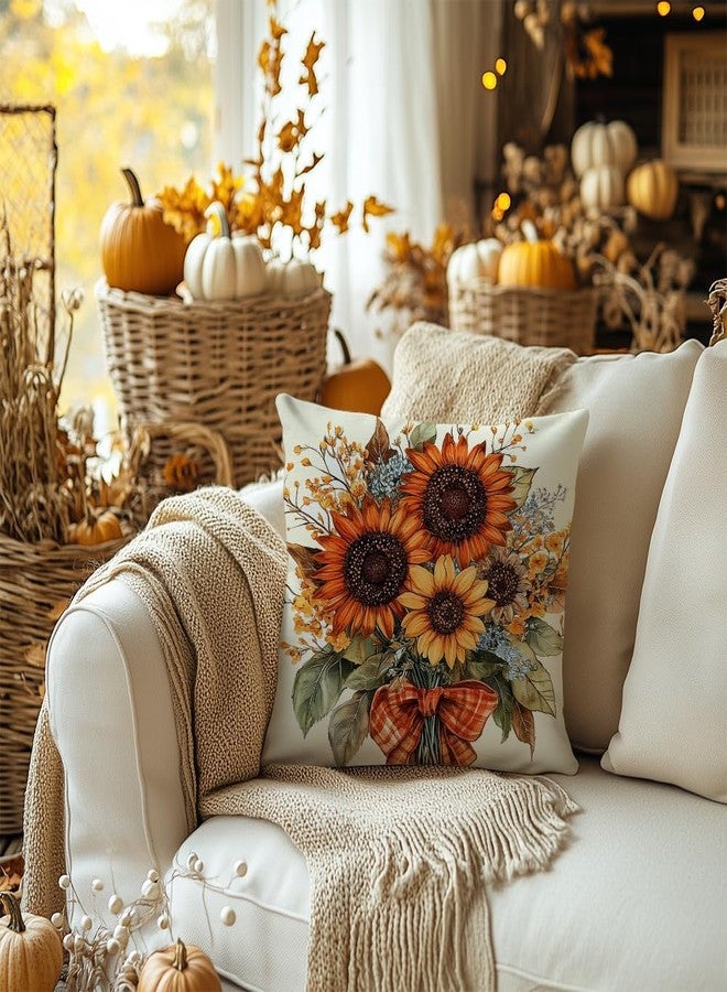 AACORS Fall Pillow Cover 18x18 Inch Sunflower Decor Floral Farmhouse Seasonal Pillow Case Decorations for Home Sofa Couch AA726-18 - Image 3