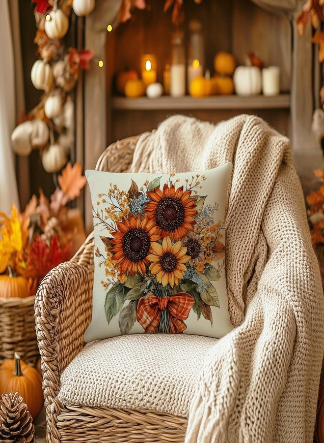 AACORS Fall Pillow Cover 18x18 Inch Sunflower Decor Floral Farmhouse Seasonal Pillow Case Decorations for Home Sofa Couch AA726-18 - Image 2