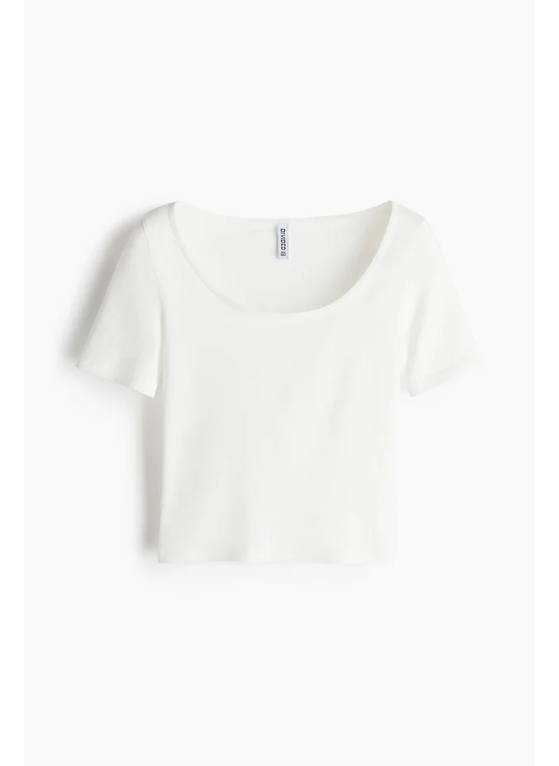 H&M Cropped scoop-neck T-shirt