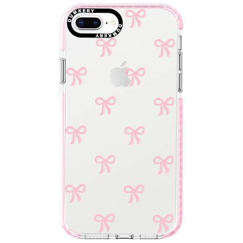 Dumkery Girly Phone Case Compatible with iPhone 7 Plus, Bow Cute Aesthetic Pattern, iPhone 8 Plus Cases, Soft TPU Shockproof Bumper Cover for Girls Women Pink - Image 1
