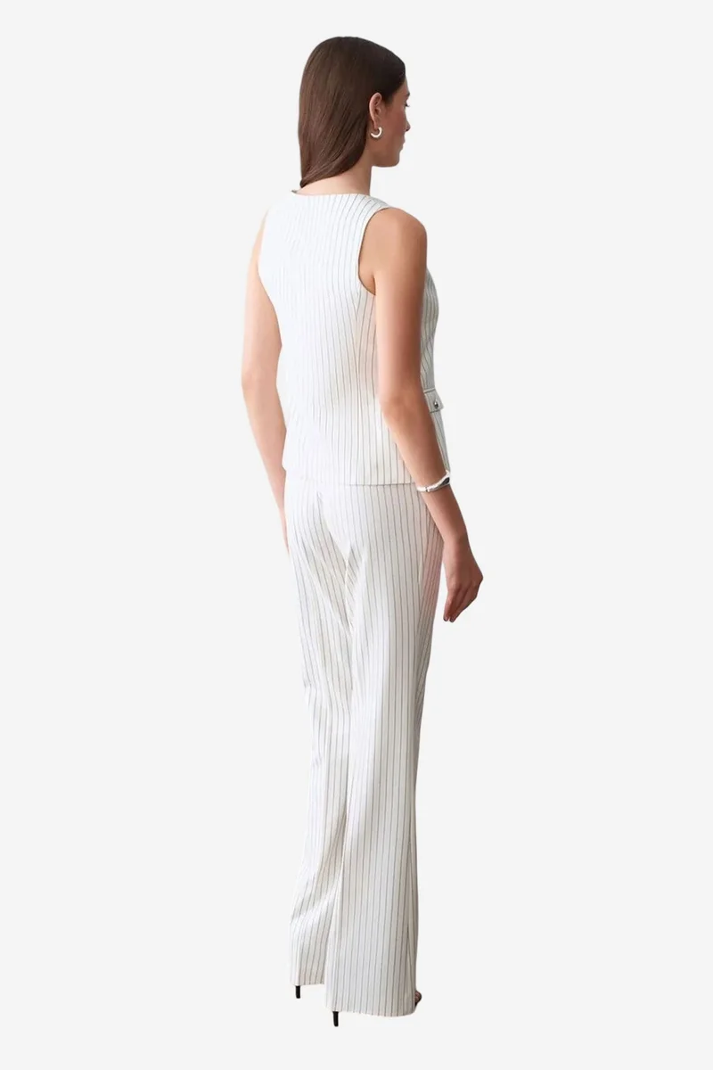 Dilvin Dusty White DILVIN Women’s Mid-Waist Wide-Leg Striped Trousers for Women | Best Price UAE