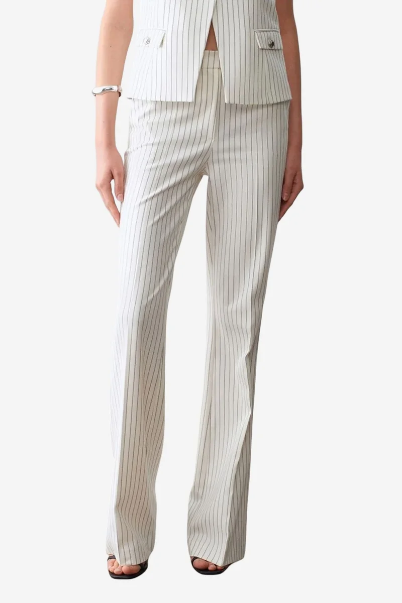 Dilvin Dusty White DILVIN Women’s Mid-Waist Wide-Leg Striped Trousers for Women | Best Price UAE