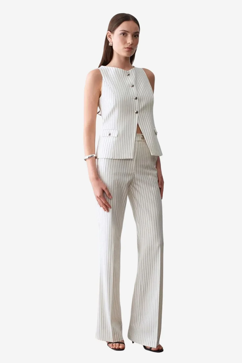Dilvin Dusty White DILVIN Women’s Mid-Waist Wide-Leg Striped Trousers for Women | Best Price UAE