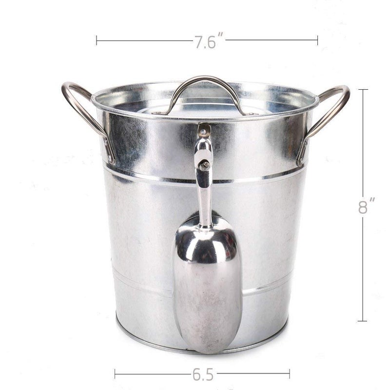 KL T586 4L Silver Metal Galvanized Double Walled Ice Bucket Set With Lid And Scoop - Image 2