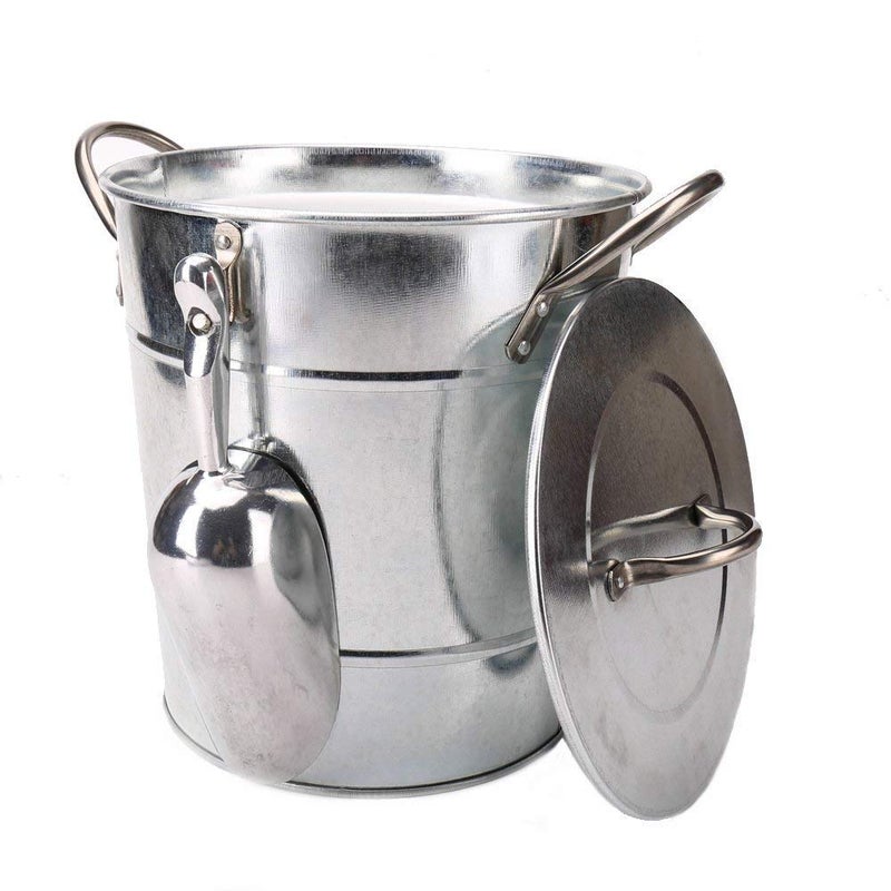 KL T586 4L Silver Metal Galvanized Double Walled Ice Bucket Set With Lid And Scoop - Image 1