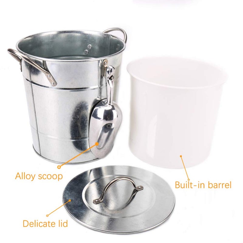 KL T586 4L Silver Metal Galvanized Double Walled Ice Bucket Set With Lid And Scoop - Image 3