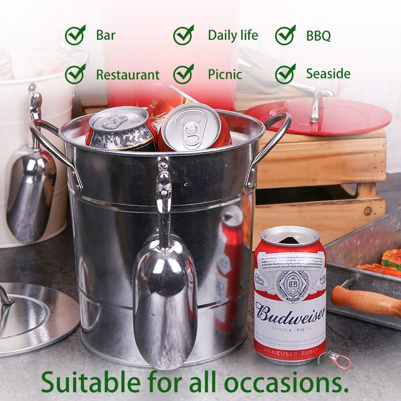 KL T586 4L Silver Metal Galvanized Double Walled Ice Bucket Set With Lid And Scoop - Image 5